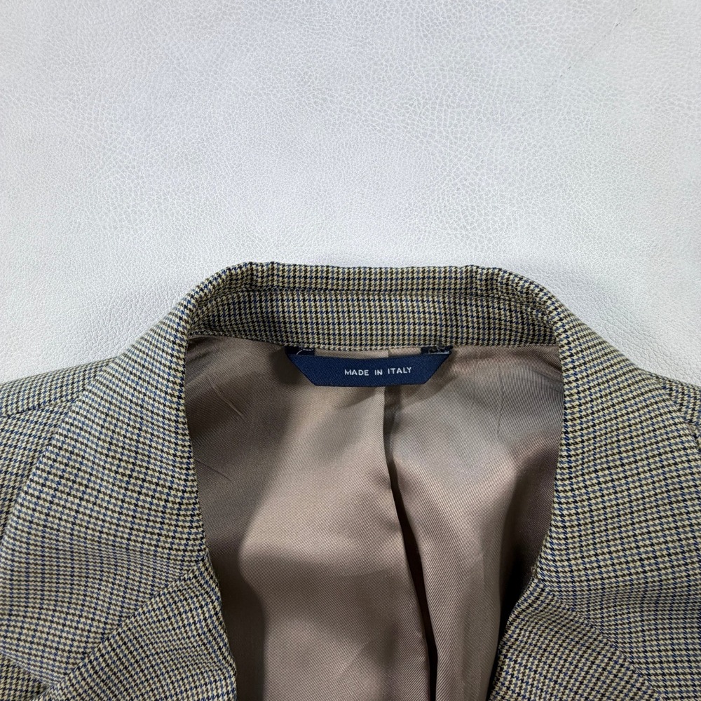 Brooks Brothers Mens 46R Blazer Made in Italy Worsted Wool Check Tan Sport Coat - Picture 3 of 16